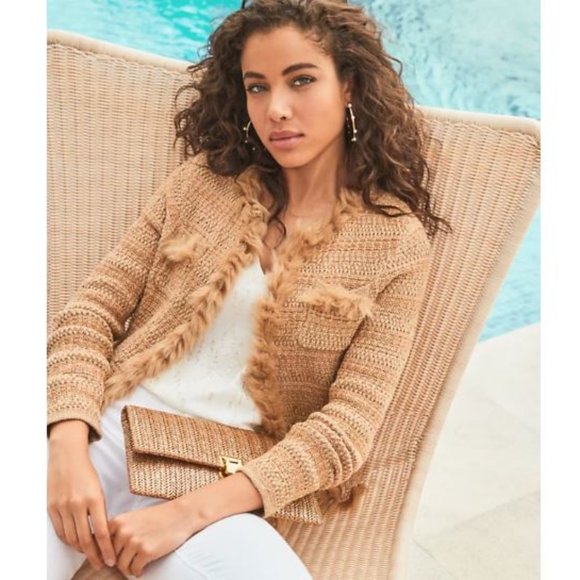 Lilly Pulitzer Sweaters - Lilly Pulitzer Preona Faux Fur Trimmed Cardigan NWT - Size Medium